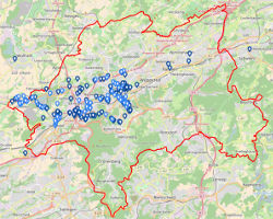 Karte von Wuppertal mit Links zu ortsbezogenen Artikeln